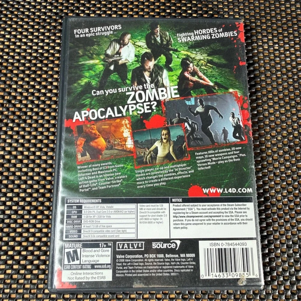 Valve Left 4 Dead PC DVD-ROM Game Green Zombie Shooter Horror Classic Complete